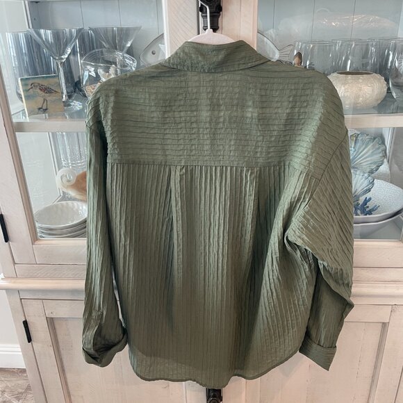EXPRESS BOYFRIEND PORTOFINO OVERSIZED SHIRT TEXTURED STRIPE GREEN SIZE XS NWT - Picture 7 of 7